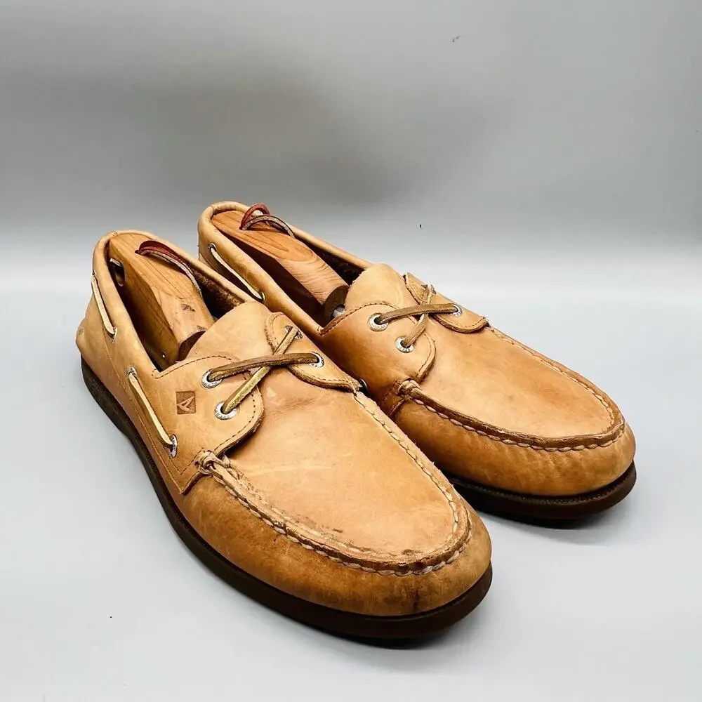 Sperry Shoes Mens 11 Brown Leather Top Sider 2 Eye Boat Moc Toe Casual Comfort